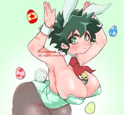 1girls big_breasts big_eyes breasts bunny_ears bunny_girl bunny_tail bunnysuit busty cleavage curvy easter easter_egg egg female female_deku female_focus female_only freckles genderswap genderswap_(mtf) green_eyes green_hair hourglass_figure izuku_midoriya katsuki_bakugou large_breasts mrtm0102 my_hero_academia revealing_clothes rule_63 short_hair small_waist thick thick_thighs tight_clothing voluptuous