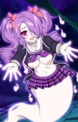 1girls breasts conversation crush_crush female game_cg generica ghost ghost_girl looking_at_viewer nipples pale-skinned_female pale_skin purple_hair sad_panda_studios white_skin