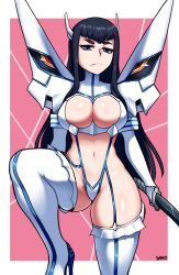 1girls big_breasts black_hair boots breasts dako dakosito eye_contact female_focus female_only high_heel_boots junketsu kill_la_kill kiryuuin_satsuki long_hair looking_at_viewer shiny_skin solo standing sword thick_thighs thighs