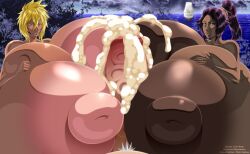 1boy 2girls alternate_version_available bad_anatomy black_nipples bleach blonde blonde_hair blush boat breasts breasts_bigger_than_body breasts_bigger_than_head breasts_bigger_than_torso breasts_to_breasts circumcised clouds cum cum_on_body cum_on_breasts dark-skinned_female dark_skin ero-enzo excessive_cum face_paint faceless faceless_character faceless_male female female_focus green_eyes hyper hyper_breasts hyper_nipples hyper_penis large_breasts large_penis looking_ahead looking_at_viewer male male/female male_pov monster_cock naked night nude nude_female nude_male open_mouth paizuri penis pink_nipples ponytail pov pov_eye_contact pressing_breasts_together purple_hair rtenzo sea shihouin_yoruichi short_hair shounen_jump squeezing squeezing_breast squeezing_breasts straight thick_cum thick_nipples thick_penis thick_thighs threesome tia_harribel titjob trees veins veiny veiny_penis voluptuous watermark white_pubic_hair yellow_eyes