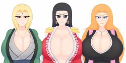 3girls baosart bleach boa_hancock cleavage crossover female female_only huge_breasts looking_at_viewer matsumoto_rangiku naruto one_piece shounen_jump smiling_at_viewer tsunade