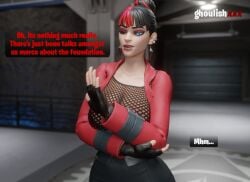 1futa 3d ass big_breasts blender breasts comic doctor_slone fishnets fortnite futa_only futanari ghoulishxxx kor_(fortnite) looking_at_viewer office pale-skinned_futanari pale_skin see-through_clothing shorts solo_focus tagme text watermark