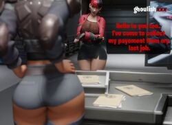 1futa 1girls 3d big_ass big_breasts blender breasts dark-skinned_female dark_skin doctor_slone fishnets fortnite futanari ghoulishxxx hands_on_hips kor_(fortnite) office pale-skinned_futanari pale_skin see-through_clothing shorts skirt tagme text watermark