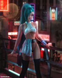 1girls 3d blue_hair city depth_of_field earrings fanart female female_only fishnet_pantyhose fishnets k/da_all_out_seraphine k/da_all_out_series k/da_series league_of_legends long_hair looking_at_viewer medium_breasts night outdoor outdoors outside panties prostitution seraphine_(league_of_legends) slushe_(website) solo solo_female standing therealzoh thighhighs wide_hips