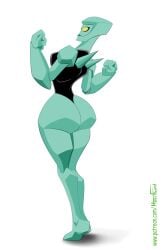 1girls ass_focus ben_10 black_suit diamond diamondhead female female_only genderswap golem green_skin gwen_10 gwen_tennyson hyperflannel mineral_fauna mineral_humanoid petrosapien rock rock_creature rock_humanoid rule_63 solo thick_ass yellow_eyes