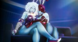 2girls 3d 3d_(artwork) awoken breasts bungie bunny_ears bunny_girl bunnysuit crossed_legs destiny_(game) destiny_(video_game) destiny_2 high_heels legs leotard lips lipstick looking_at_viewer mara_sov pantyhose petra_venj sitting sonicfreak thick_thighs thighs