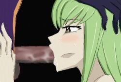 1boy 1girls animated c.c. code_geass cum cum_on_face deepthroat duo fellatio female gamekame head_grab kneeling lelouch_lamperouge male oral smooth_skin straight tagme throat_fuck