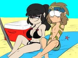 1boy 1girls beach big_breasts bikini black_bikini black_hair breasts brown_hair duo female gloom_loud half-closed_eye large_breasts lemy_loud male oc original_character original_characters panties patanu102 sitting skull_panties swimsuit swimwear the_loud_house wink