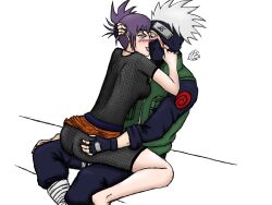 ass ass_grab assertive assertive_female barefoot blush breasts brinskalicious embarrassed female fishnet_bodysuit fishnets gloves hatake_kakashi licking licking_face male mask mitarashi_anko naruto naruto_(series) naruto_shippuden pants ponytail purple_hair shirt sideboob silver_hair sitting sitting_on_lap sitting_on_person skirt skirt_lift spiky_hair straddling tied_hair vest