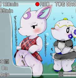 2020 alternate_version_at_source animal_crossing anthro bathroom bodily_fluids censor_bar censored censored_pussy cervid clothed clothing clothing_lift cottontail dialogue diana_(animal_crossing) dress dress_lift duo elephant elephantid eyelashes female fur genital_fluids genitals half-closed_eyes holding_crotch japanese_text maid_uniform mammal narrowed_eyes nintendo nipple_outline omorashi open_mouth outside peeing proboscidean public public_restroom public_urination pussy recording relieved scanlines sweat sweatdrop text tia_(animal_crossing) translation_request uniform urinal urine urine_stream video_games white_body white_fur white_skin worried