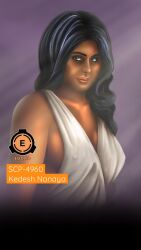 blue_black_hair dark_skin deity goddess kedesh-nanaya light_rays nipple_bulge robes scp scp-4960 scp_bitesized scp_foundation scp_illustrated_(artist) screenshot smile smiling smiling_at_viewer sole_female soles solo_female solo_focus white_robe