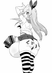 1futa 2015 ass back back_view balls breasts censored clothed clothing erect_nipples erection full-package_futanari futa_only futanari high_resolution huge_balls huge_cock human intersex kantai_collection kurorin large_penis legwear long_hair looking_back low-angle_view monochrome mostly_clothed nipples penis shimakaze_(kantai_collection) small_breasts solo standing striped_legwear testicles thighhighs