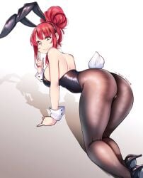 1girls 2022 ass ass_focus back back_view blue_eyes breasts bunny_ears bunny_girl bunny_tail bunnysuit female female_only highleg_leotard hips kenron_toqueen large_ass large_breasts leotard long_hair looking_at_viewer octoosr original original_character red_hair slim_waist smile thick_thighs thighs tied_hair tights tomatita wide_hips