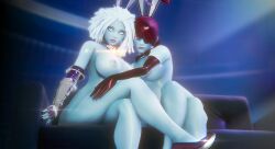 2girls 3d 3d_(artwork) awoken breasts bungie bunny_ears crossed_legs destiny_(game) destiny_(video_game) destiny_2 elbow_gloves female_only gloves high_heels legs lips lipstick looking_at_viewer mara_sov nipples petra_venj sitting sonicfreak thick_thighs thighs