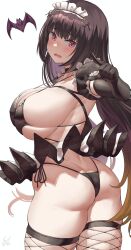 1girls 2022 ass black_hair black_panties blush breasts brown_hair bursting_breasts embarrassed fate/grand_order fate_(series) female female_only fishnet_legwear hips huge_breasts large_ass long_hair maid_bikini maid_headdress maid_outfit maid_uniform osakabe-hime_(fate) panties sideboob skindentation slim_waist solo thick_thighs thighhighs thighs twintails two_tone_hair uo_denim wide_hips