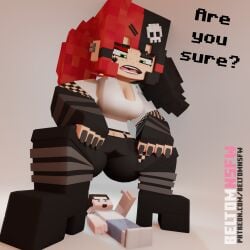 1boy 1girls beltomnsfw big_ass boots bubble_butt cleavage ellie_walls_(odysseyellie) giantess goth imminent_facesitting minecraft mini_giantess nail_polish size_difference steve_(minecraft)