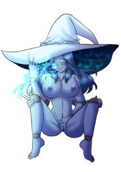 1girls areolae big_breasts blue_eyes blue_hair blush breasts doll doll_joints elden_ring exposed exposed_breasts exposed_pussy fromsoftware hair lingerie marinesunspice nipples one_eye_closed open_mouth pussy ranni_the_witch vagina white_lingerie witch witch_hat