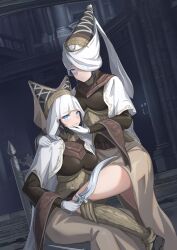 2022 2girls ass atsm breasts clothing elden_ring female female_only fromsoftware leg_lift light-skinned_female night_maiden nox_swordstress thick_thighs thighs yuri