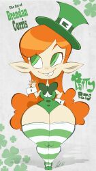 2016 bottom_heavy brendancorris cute fat_ass fat_butt female female_only freckles freckles_on_face green_eyes green_hat hat hyper hyper_ass irish leprechaun missing_tooth orange_hair original_character patty_pots pointy_ears pot_of_gold shortstack sparkle sparkles st._patrick's_day stockings striped_stockings thick_ass thick_legs thick_thighs tooth_gap wide_hips