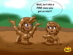 2girls breasts completely_covered_in_mud covered_in_mud doctormechapyro female female_only mud muddy rottytops shantae sky_(shantae) tagme wam