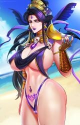 1girls badcompzero female female_only hades_(game) jewelry large_breasts light-skinned_female light_skin long_hair nyx_(hades) purple_clothes purple_hair purple_lips purple_nails solo solo_female tagme thick_thighs wide_hips