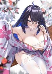 big_breasts breasts busty cleavage female female_only glasses huge_breasts japanese_clothes japanese_clothing kson_onair looking_at_viewer sarashi solo solo_female virtual_youtuber vshojo