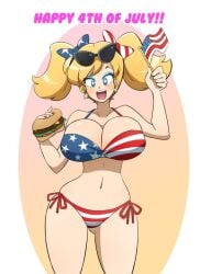 4th_of_july american_flag american_flag_bikini ass_visible_through_thighs bikini bimbo bimbofication blonde_hair blue_eyes bow brainwashing burger earrings eyewear_on_head hi_res huge_breasts kobi-tfs kobi94 kobi_(kobi) navel side-tie_bikini star_in_eye sunglasses sunglasses_on_head swimsuit thick_thighs twintails wide_hips