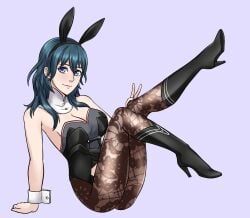 alisa_(vallurite) alternate_costume blue_eyes blue_hair breasts bunny_ears bunny_girl bunnysuit byleth_(fire_emblem) byleth_(fire_emblem)_(female) female female_only fire_emblem fire_emblem:_three_houses leggings looking_at_viewer nintendo pantyhose solo v