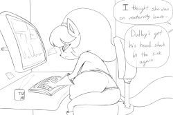 anthro cat_ears computer feline female female_only furry kitty_katswell monochrome pregnant raccoonshinobi sitting sketch t.u.f.f._puppy