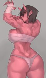 1girls arms ass bandage bandaged_arm bandeau big_ass big_breasts breasts chin dark_hair ear elbows eyebrows eyelashes eyes face female female_focus female_only fingers forearms fundoshi golden_eyes hair hands head horns kelvin_hiu legs lips muscles muscular muscular_female neck oni oni_horns only_female palms red-skinned_female red_skin sarashi short_hair slim_waist smirk solo sweat sweating thighs waist