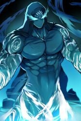 1boy abs bara big_pecs blue_body dark-skinned_male dark_skin deity e_boir glowing_eyes god hi_res humanoid kurosuke0755 male muscles muscular muscular_male numa_kamisama_(e_boir) original_character pecs seductive seductive_look seductive_pose solo solo_focus solo_male superpowers veiny veiny_muscles