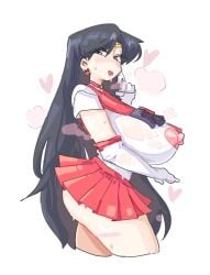 1girls ass bishoujo_senshi_sailor_moon black_hair blush breasts clothing cutout earrings female female_only gloves heart hearts heavy_breathing large_breasts leebongchun long_hair mature mature_female milf miniskirt nipple_cutouts nipples open_mouth rei_hino sailor_mars see-through see-through_clothing shirt skirt solo steam sweat sweating sweaty tiara very_long_hair wet_clothes