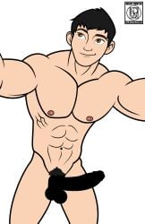 1boy abs asian asian_male big_hero_6 black_hair black_hat brown_eyes looking_at_viewer male male_only marvel muscles nipples penis pubic_hair smile solo tadashi_hamada testicles wolffhunter_art