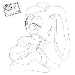 ass big_ass big_breasts bikini bikini_bottom bikini_top breasts lagomorph looking_at_viewer looking_back monochrome pregnant rabbit rabbit_ears raccoonshinobi sketch sonic_(series) vanilla_the_rabbit