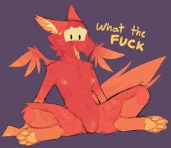 absurd_res anthro avian beak biped breasts doughtea female fur genitals gryphon hi_res mythological_avian mythology nipples nude orange_body orange_fur pawpads pussy sauce_(doughtea) simple_background solo wings