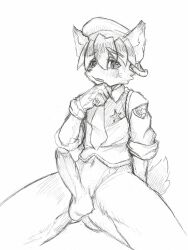 anthro big_penis blush bottomless canid canine canis clothed clothing cyberconnect2 domestic_dog embarrassed erection genitals hi_res kemono little_tail_bronx male male_only mammal penis police_officer police_uniform solo stiggler tail_concerto uniform video_games waffle_ryebread