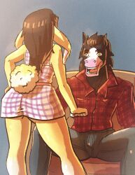 anthro anthrofied bunny_girl couple horse_boy maximaldraws rabbit rabbit_girl