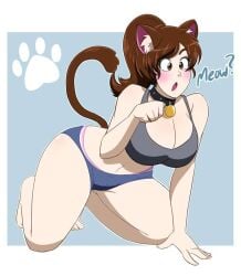 barefoot bell_collar big_ass brainwashing cat_ears catgirl hi_res hotpants kobi-tfs kobi94 kobi_(kobi) large_breasts open_mouth original petplay ponytail tail tank_top thong wide_hips