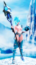 3d blue_eyes blue_hair evie_(paladins) paladins solo yazanios