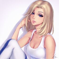 1girls big_breasts blizzard_entertainment blonde_hair blue_eyes cleavage female female_only light-skinned_female mercy overwatch solo umigraphics