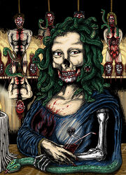 art fine_art_parody gore guro male_focus medusa mona_lisa santeria tagme