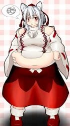 bbw belly_grab belly_overhang big_belly big_female blush chubby chubby_female embarrassed fat fat_female fat_fetish fat_girl fat_woman fatty grabbing_belly large_female momiji_inubashiri obese obese_female overweight overweight_female plump pork_chop sweatdrop thick_thighs touhou tubby weight_conscious weight_gain wolf_ears