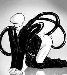 anal autopenetration creepypasta faceless male male_only masturbation monochrome partially_dressed slenderman solo suit tagme tagme_(artist) tentacles the_slender_man tie