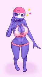 big_breasts blue_body blue_eyes boobs countryhumans countryhumans_girl female netherlands_(countryhumans) oksaoksa pink_background viewed_from_above