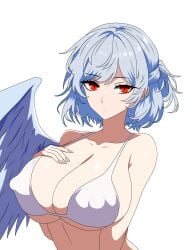 1girls 2d bare_shoulders big_breasts bikini bikini_only bikini_top breasts cleavage female female_only hand_on_own_chest huge_breasts kishin_sagume large_breasts light-skinned_female light_skin looking_at_viewer nipple_bulge nipples pale-skinned_female pale_skin red_eyes sagume_kishin short_hair silver_hair simple_background solid_color_background solo source ssaf ssaf52913778 ssaf_seibeupail standing tied_hair touhou white_background wing