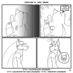 1boy anthro canine comic furry hybrid james_howard male male_focus male_only mammal monochrome original_character page_21 pokemon pokemon_rgby satoshi_(pokemon) solo solo_focus text wolf