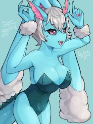 1girls 2023 big_breasts black_sclera bunnysuit female female_only ghoulmommie hi_res looking_at_viewer lopunny nintendo pink_eyes pokémon_(species) pokefusion pokemon pokemon_(species) smiling smiling_at_viewer solo vaporeon vaporunny white_hair