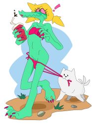 1girls 2d annoying_dog_(undertale) bratty_(undertale) embarrassed female flat_chest flat_chested humanoid peeppepi pussy scalie swimsuit tagme undertale undertale_(series)