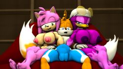 3d amy_rose avian avian_humanoid big_breasts bird bulge clothing couch fondling fox hand_in_pants hands_in_pants hedgehog large_breasts naked naked_female nude nude_female pants pants_open sarah_dellen sarahdellen sega sfm sonic_(series) sonic_the_hedgehog_(series) source_filmmaker swallow_(bird) tail tails tails_the_fox threesome touching_penis wave_the_swallow