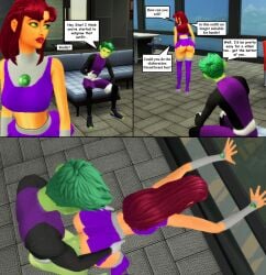 1boy 1girls 3d against_glass against_window animated beast_boy casual cheating cheating_girlfriend clothed_sex comic dc dc_comics dialogue doggy_style female green_eyes netorare ntr pof3445 purple_outfit red_eyes sex short_skirt sims4 skirt standing_sex starfire taken_from_behind teen_titans the_sims_4 thigh_highs